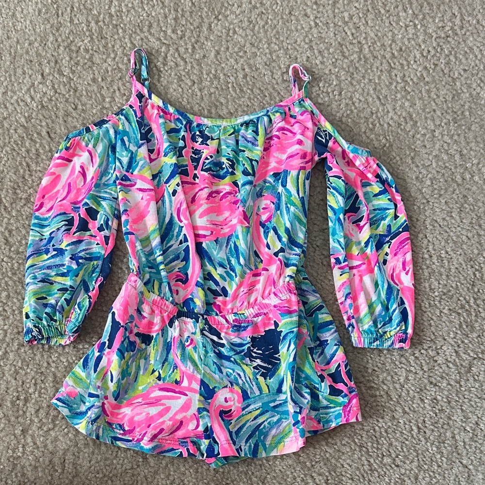 Lilly Pulitzer Kids Romper - Pink and Blue Flamingo Print
